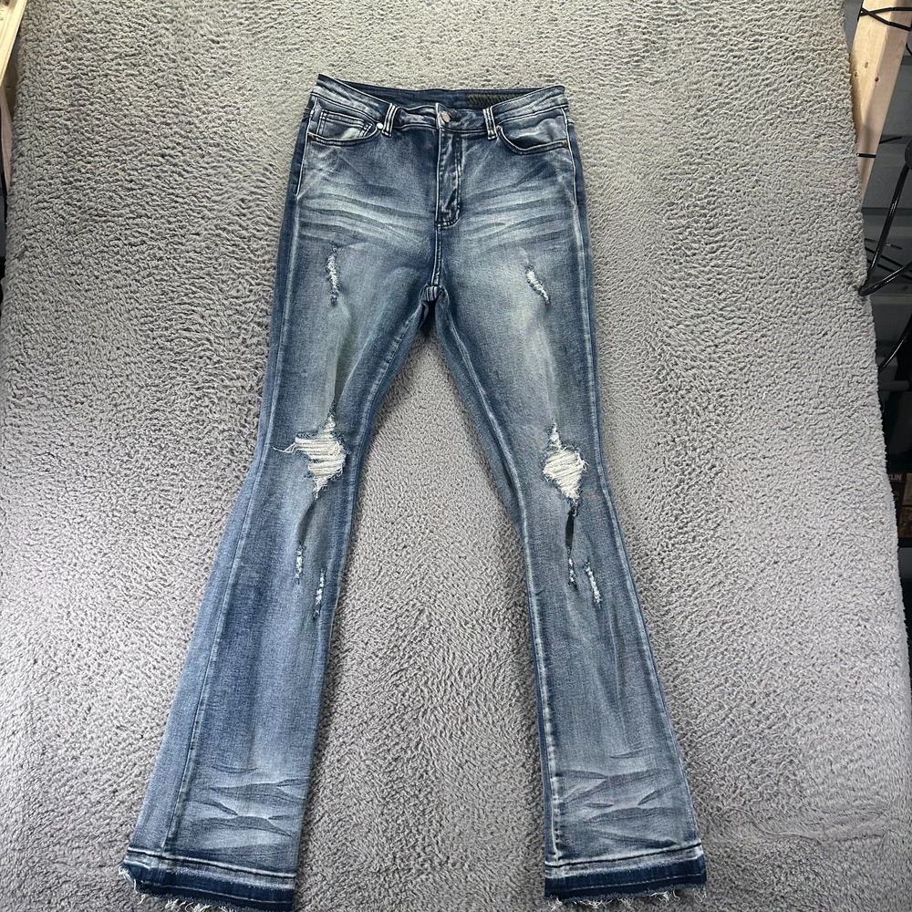 Rockstar Leilany Jeans Women XL Blue Denim Flared Leg Raw-Hem Streetwear Stretch